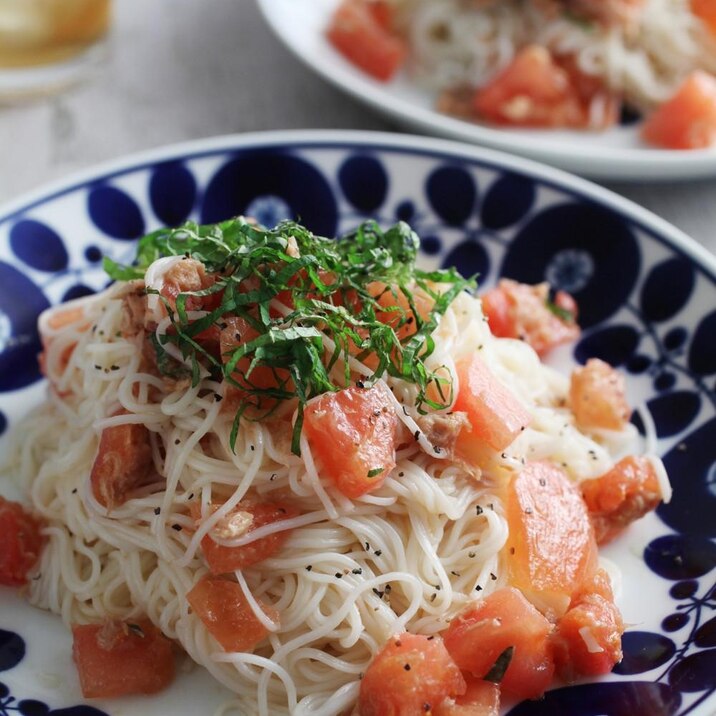 そうめんの冷製トマトカッペリーニ風